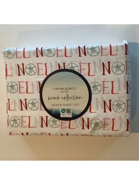 Cynthia Rowley Christmas Noel Sand Dollar Queen Sheet Set New